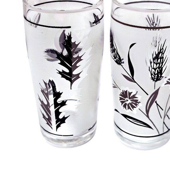3 Frosted Wildflower Leaves Juice Glasses 4" midcentury botanical nature 6oz gla - Picture 2 of 9